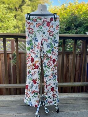 Zara White Floral straight-Leg pants